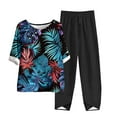 thumbnail image 2 of Nrmvnmi Women's Summer 2 Piece Outfits Casual Floral Prints Short Sleeve Pajama Tops Wide Leg Pants Lounge Sets Tracksuits Mothers Day Gifts, 2 of 5