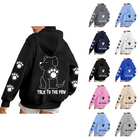 Cute Dog Graphic Hoodies for Women 2025 Funny Talk To The Paw Hooded Sweatshirt with Pockets Y2K Pullover Tops