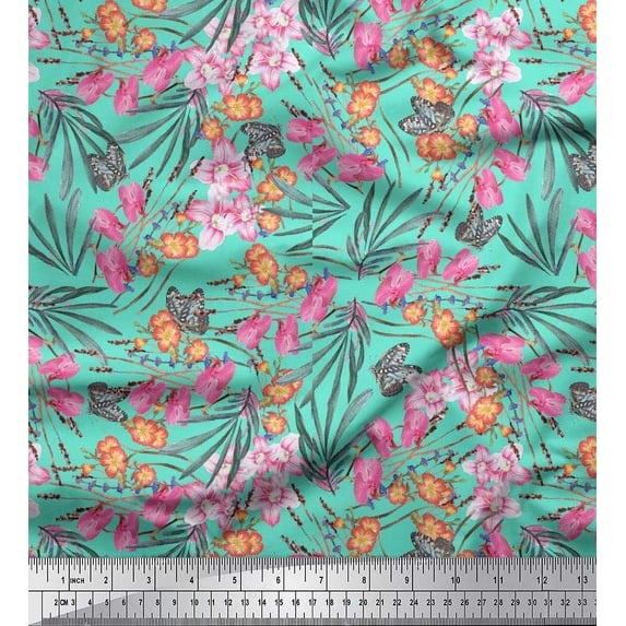 Soimoi Georgette Viscose Fabric & Orchids Floral Fabric Prints by Yard 42 Inch Wide