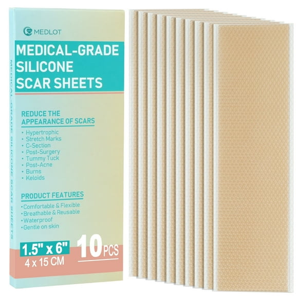 LotFancy Silicone Scar Sheets, 10 Silicone Scar Tape for C-Section, Keloid Bump, Burn, Acne,1.5 x 6in