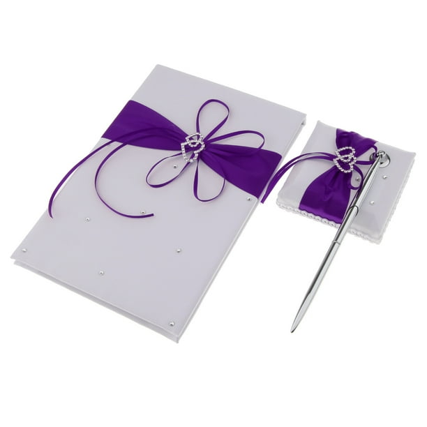 Juego de 3 uds Bolígrafo de Libro de Invitados Injueey Cristal Satinado Soporte para Bolígrafo Morado