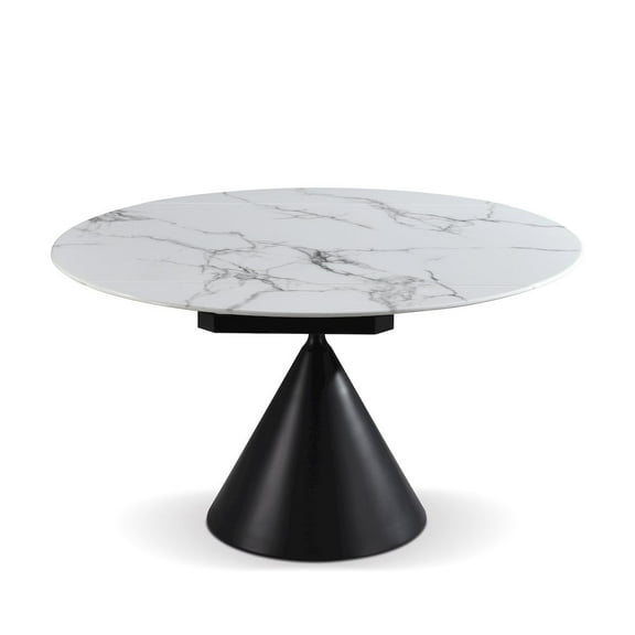 Armen Living Extendable Round Dining Table with White Sintered Stone Table Top -Seats up to 4