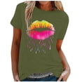 thumbnail image 2 of Aloohaidyvio Blouse for Women under $10,Womens Fashion Colorful Lips Printed Short Sleeve T-Shirt Round Neck Loose Retro Tops, 2 of 6