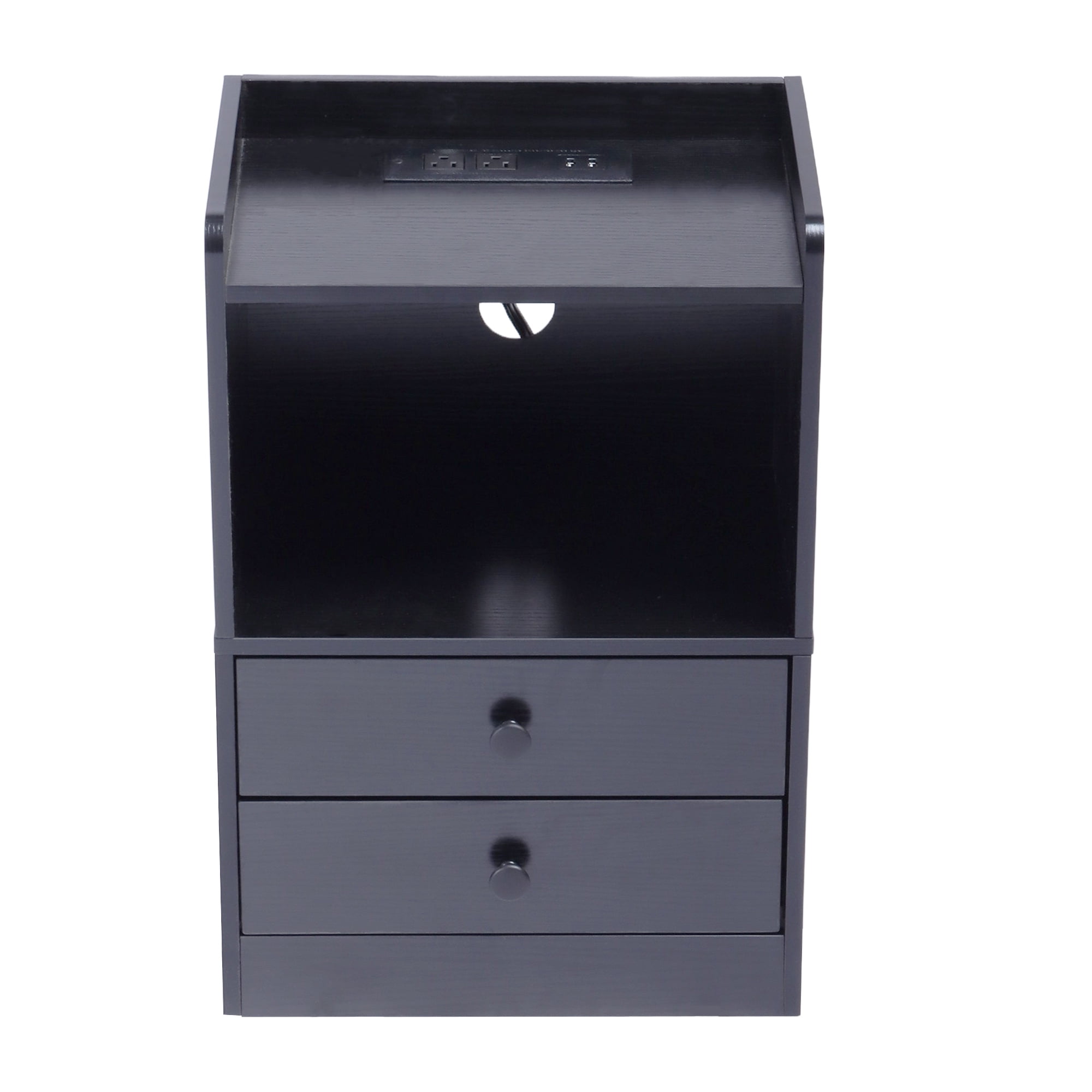 Homy Casa Nightstand with USB Ports & Outlets, Bedside Charging Table for Small Bedroom, Black