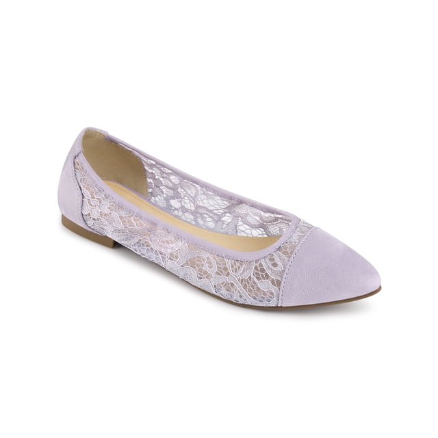 BLISSFUL STEP Chaussures Plates en Maille à Enfiler à Bout Pointu pour Femmes Fleur Violette 9