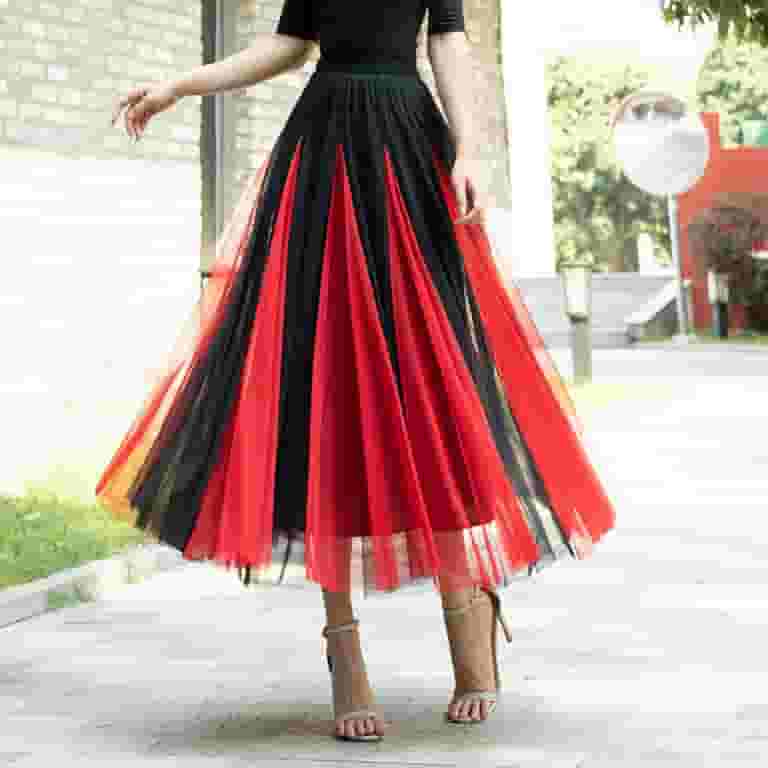 Maxi Skirt Red Tulle Mesh Skirt Long Puffy Red Skirt Fsqjgq High