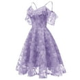 thumbnail image 2 of SWSMCLT Women's Summer Dresses Cocktail Sundress Cute A Line Dress Midi Spring Casual Deep V Neck Fitted Lace Light Purple Large, 2 of 5