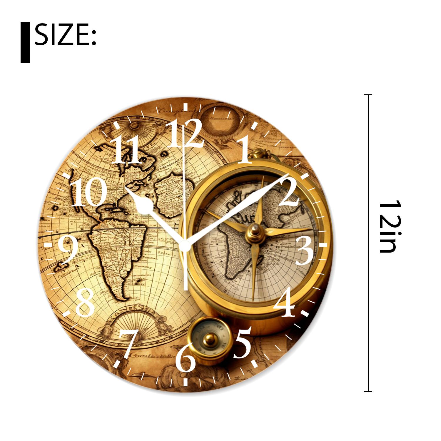 12 Inch Wall Clock Battery Operated Silent Clock Decorative for Office, Kitchen, Outdoor, Living Room，Accurate Map Graceful