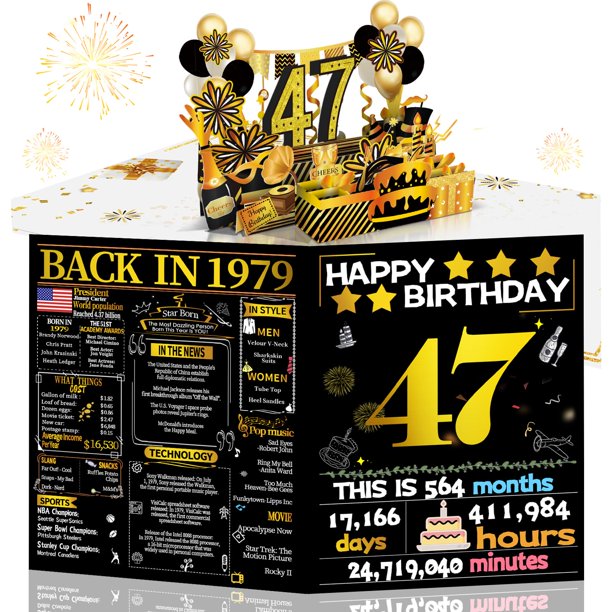 Tarjeta de cumpleaños Joycard 47th para mujeres y hombres con diseño desplegable en 3D