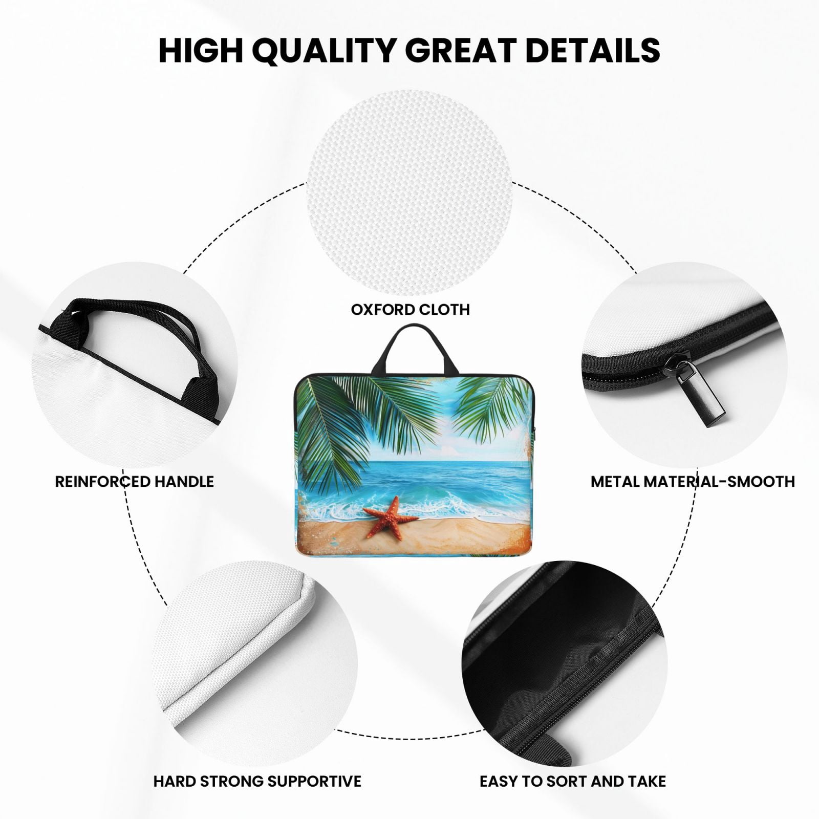 Laptop Sleeve Bag For Women Men 14inch Waterproof Durable Protective Computer Carrying Cover Handle Laptop Case Bag Beach Palm Leaf Starfish (9) (1)