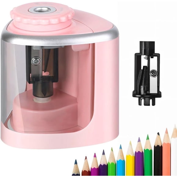 Sacapuntas Eléctrico Portátil de Lápiz Automático y Manual con Cuchillas Reemplazables y Pilas Adecuado para Bolígrafos y Lápices de Maquillaje (Rosa)