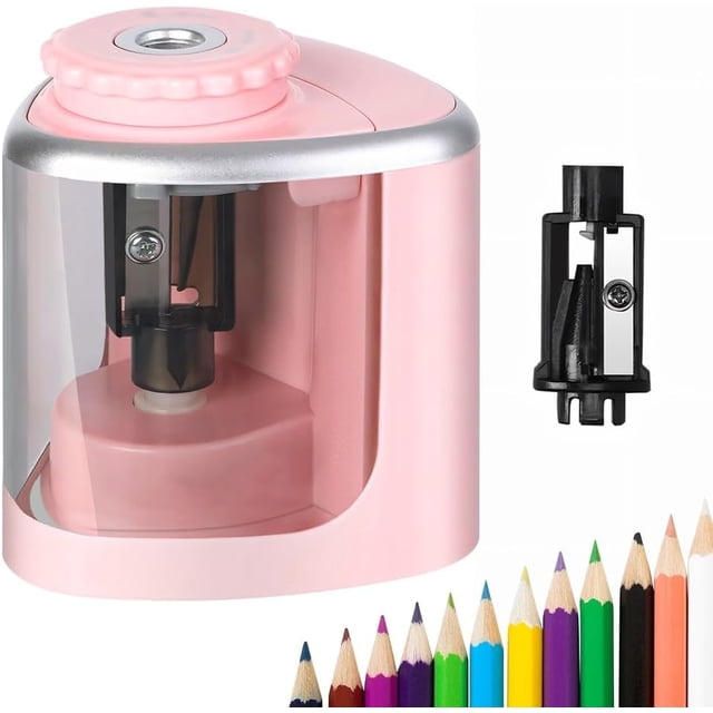 Sacapuntas Eléctrico Portátil de Lápiz Automático y Manual con Cuchillas Reemplazables y Pilas Adecuado para Bolígrafos y Lápices de Maquillaje (Rosa)