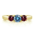 thumbnail image 2 of Gem Stone King 18K Yellow Gold Plated Silver 3-Stone Ring Round Persian Blue Moissanite and Rhodolite Garnet Red (1.24 Cttw, Size 7), 2 of 4