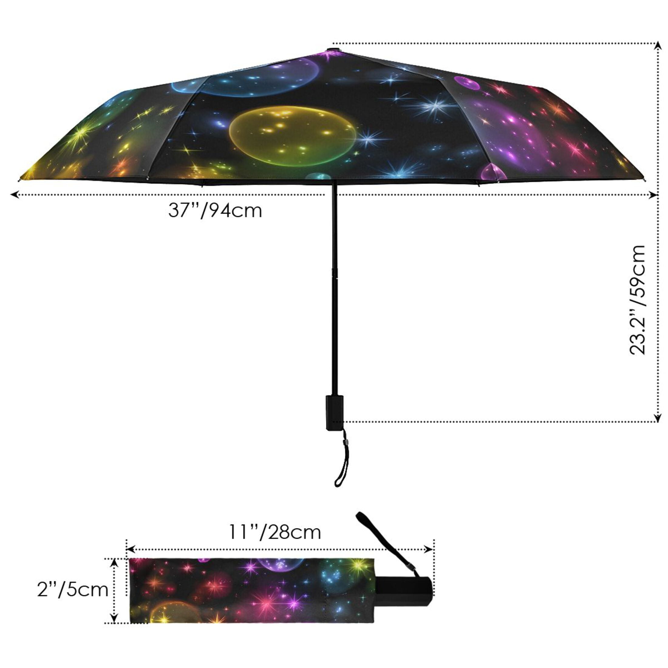 Rainbow Colored Bubbles All Weather Umbrella Triple Folding Parasol 6 Ribs UV Protection Portable