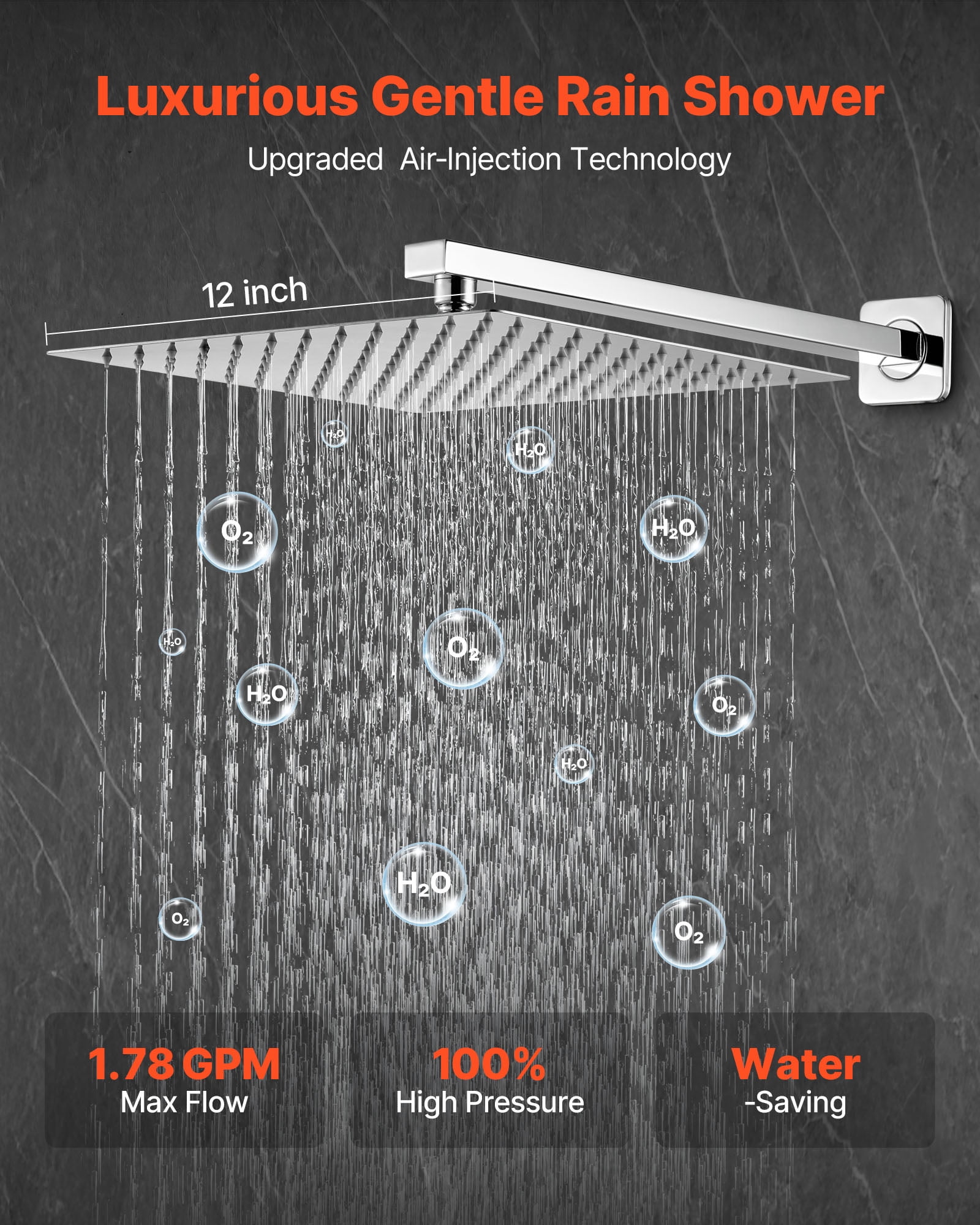 VEVOR Shower Faucet Set, Rainfall Bathroom Shower System with 12-Inch Square Rain Shower Head and Handheld Spray, Wall Mounted Bath Fixtures with Brass Valve and Trim Kit, Silver Chrome