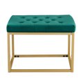 thumbnail image 2 of Modern Square Ottoman, Velvet Upholstered Chair with Button Tufted Cushion Seat and Metal Frame, Padded Bench Chair Leisure Footstool for Living Room Bedroom, Green, 2 of 7
