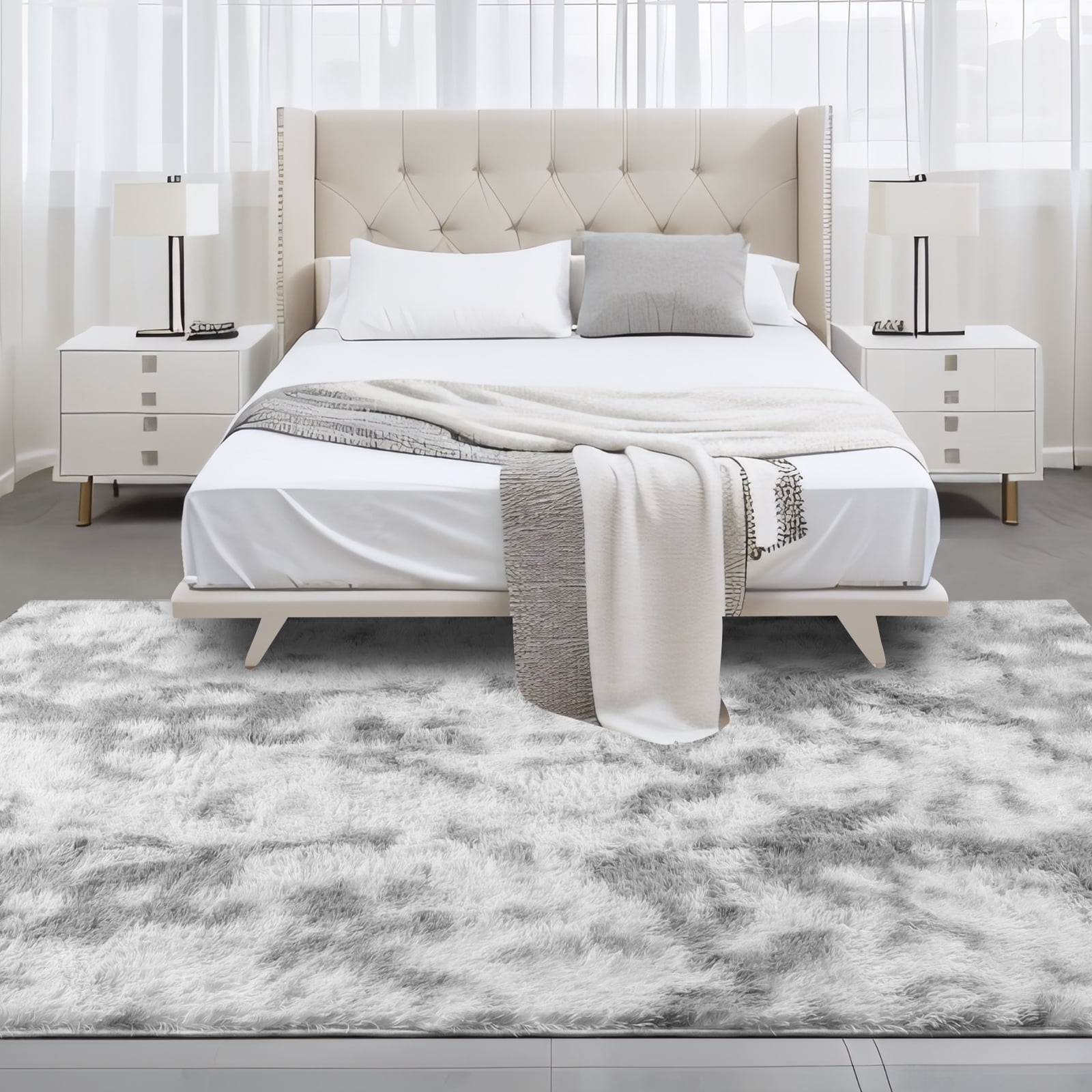 ZRSDIXK 8ft x 10ft Area Rug, Soft Fluffy Area Rugs for Living Room Bedroom Kids Room Decor Carpet, Light Gray