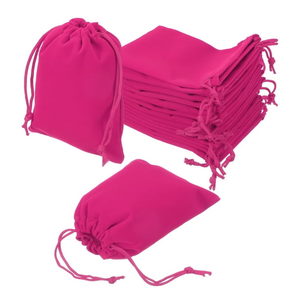 Uxcell 20 Pcs Bolsa de Terciopelo con Cierre de Cordón, 4 x 4.7 Pulgadas Bolsas de Regalo de Terciopelo para Favor de Boda, Empaque de Joyas, Organización y Almacenamiento, Rojo Rosa