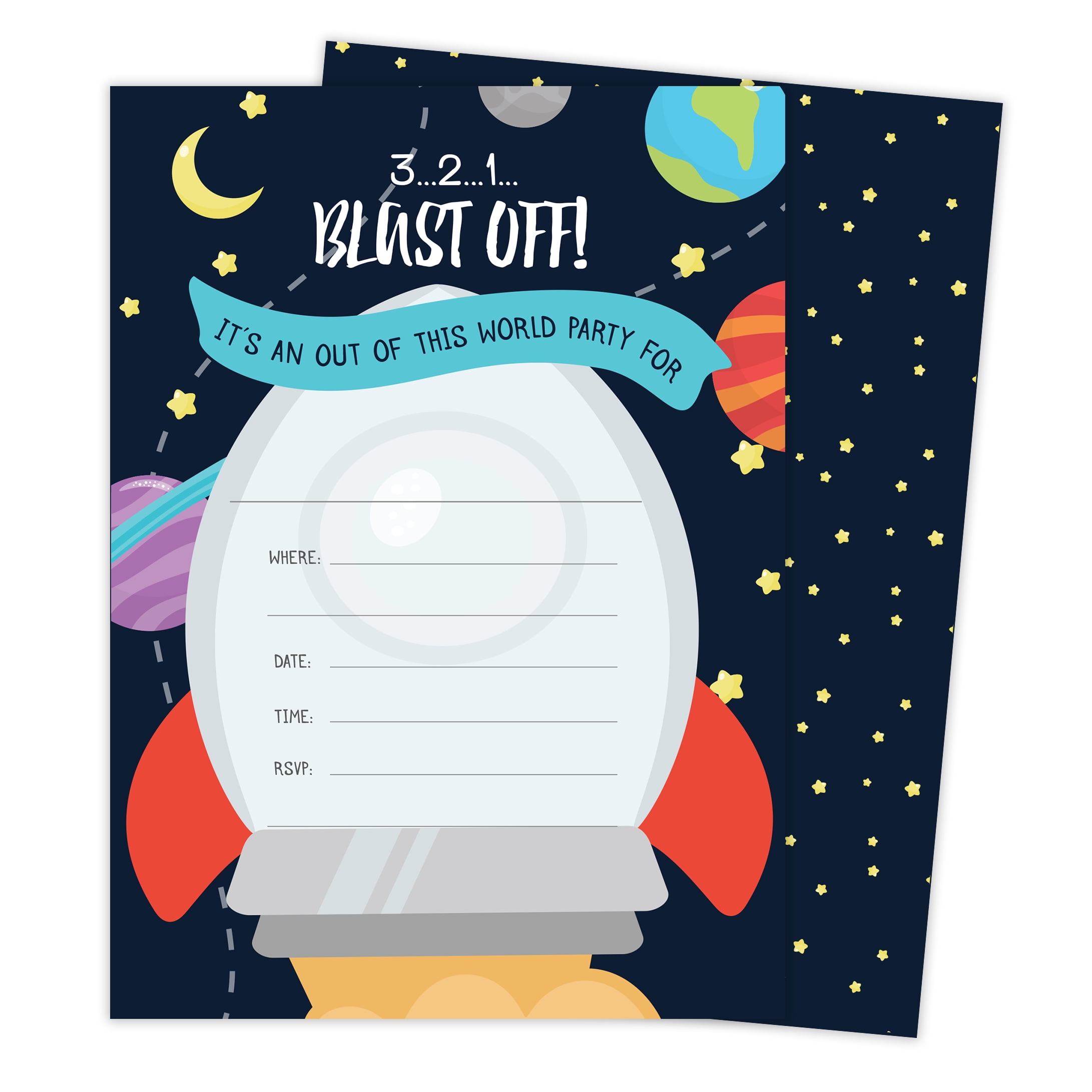 Space Star Galaxy Style 2 Happy Birthday Invitations Invite Cards (25 Count) With Envelopes & Seal Stickers Boys Girls Kids Party