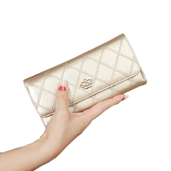 Gupgi Women Long Wallet Crown Tri-Fold Clutch Bag Solid Color Card Holder Purse Bag Handbag