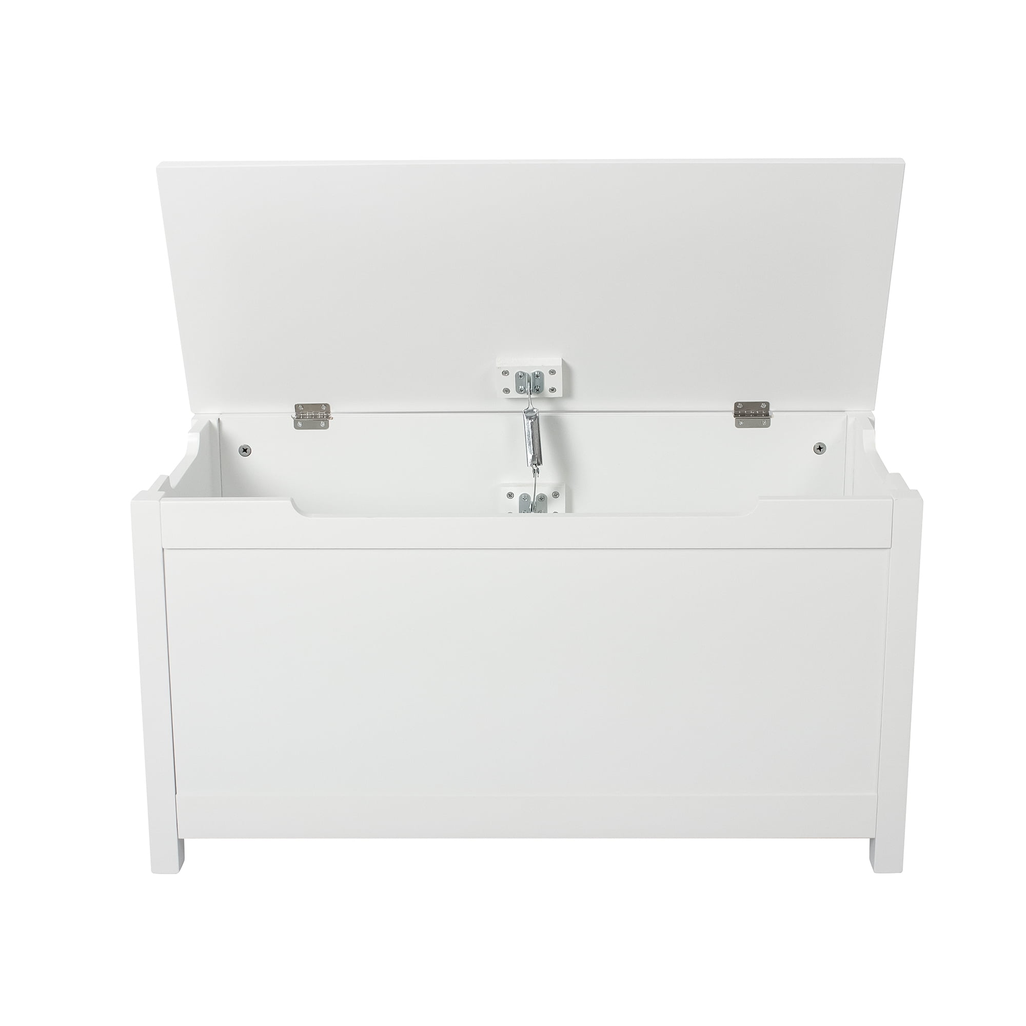 Kids Wooden Toy Box, Wide Toy Storage Organizer Toy Chest with Safety Hinged Lid, Children's Furniture Large Trunk Bench for Boys and Girls, White
