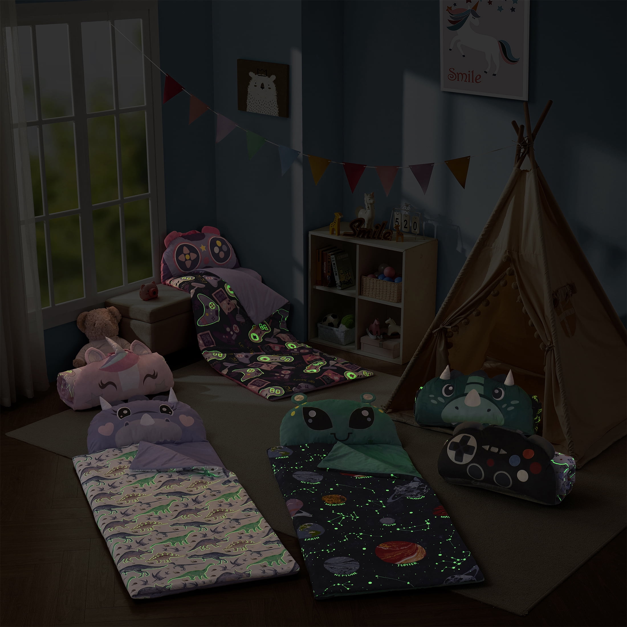 Your Zone Pink Gamer Glow in the Dark Kids Nap Mat, 24" x 70"