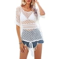 thumbnail image 6 of Biekopu Women Bikini Cover-Ups Solid Color Hollow-Out Knitted Crew Neck Short Sleeve Beach Swimwear, 6 of 7