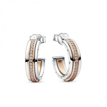 Pandora Signature Two tone Logo & Pave Hoop Earrings