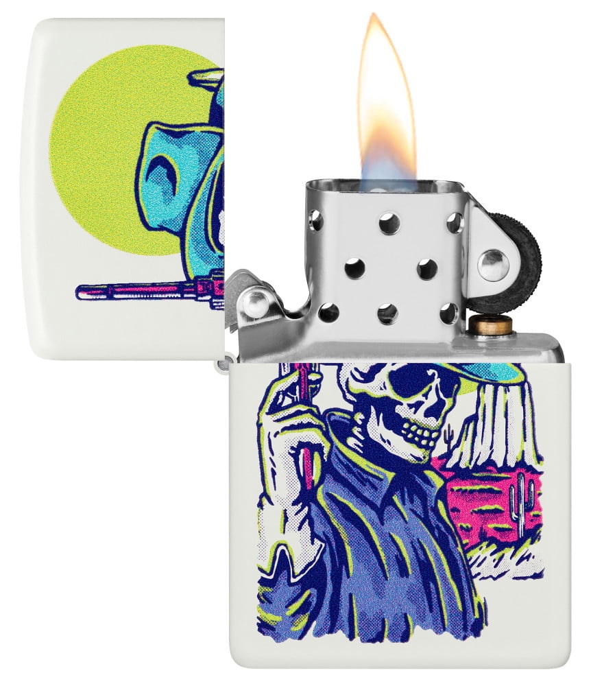 Pro-Cut ZIP-48502 Zippo Cowboy Skull Design Lighter, White Matte