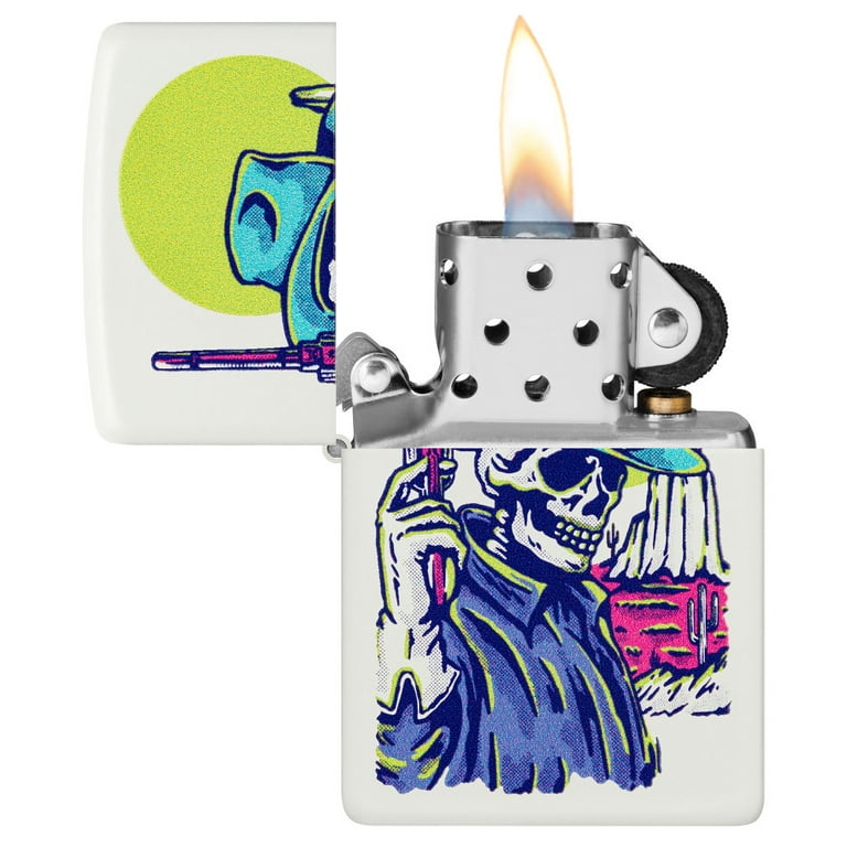 Pro-Cut ZIP-48502 Zippo Cowboy Skull Design Lighter, White Matte
