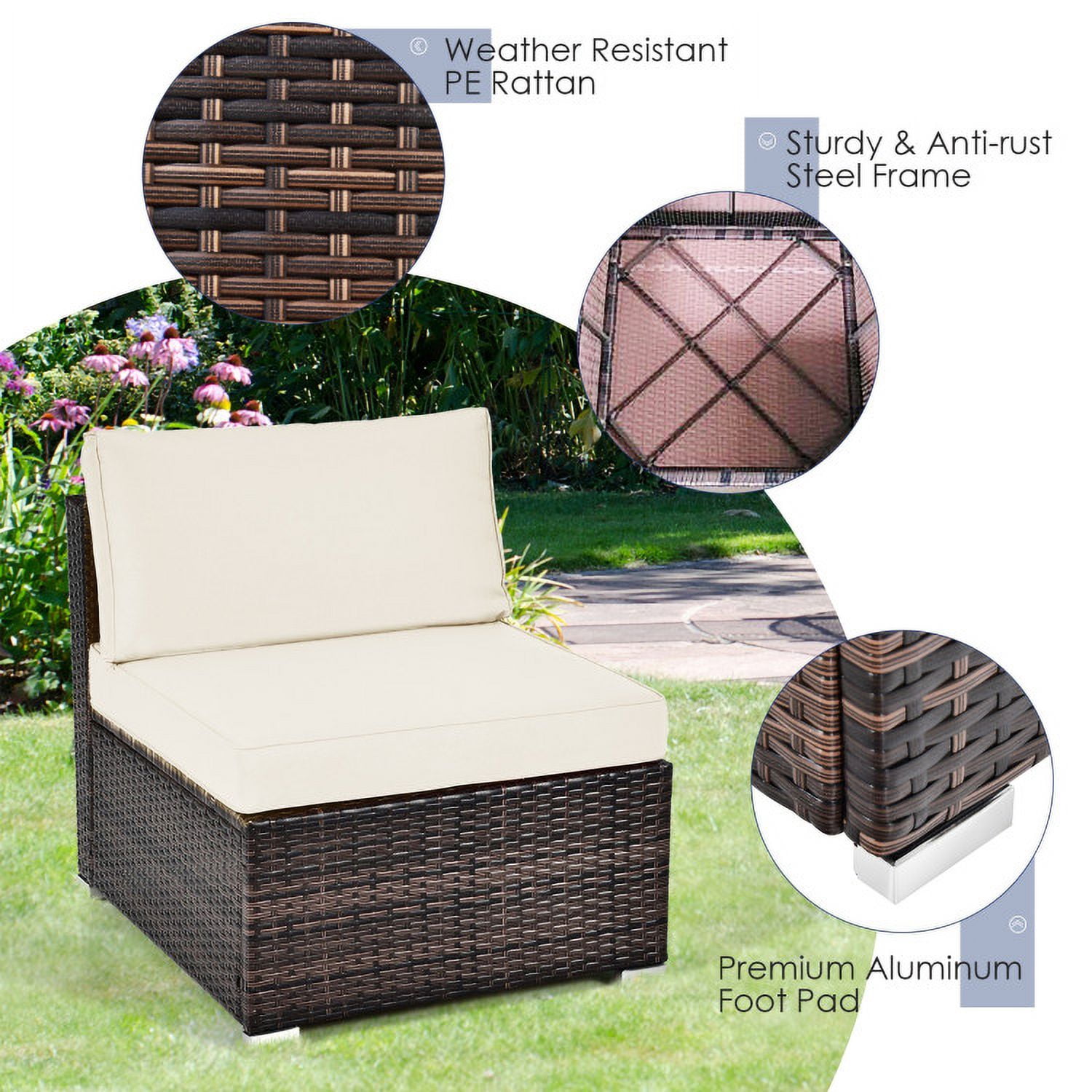 Aimee Lii 6 Pieces Patio Rattan Sectional Furniture Set with Cushions and Coffee Table, Outdoor Deck Furniture, White
