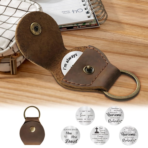 Fiudx Moneda de Bolsillo, Acero Inoxidable Duradero, Elegante Estuche de Cuero, Regalo Único para Seres Queridos, Apoyo Emocional, Diseños Versátiles, Perfecta para Ocasiones Especiales, Juego de 1 M