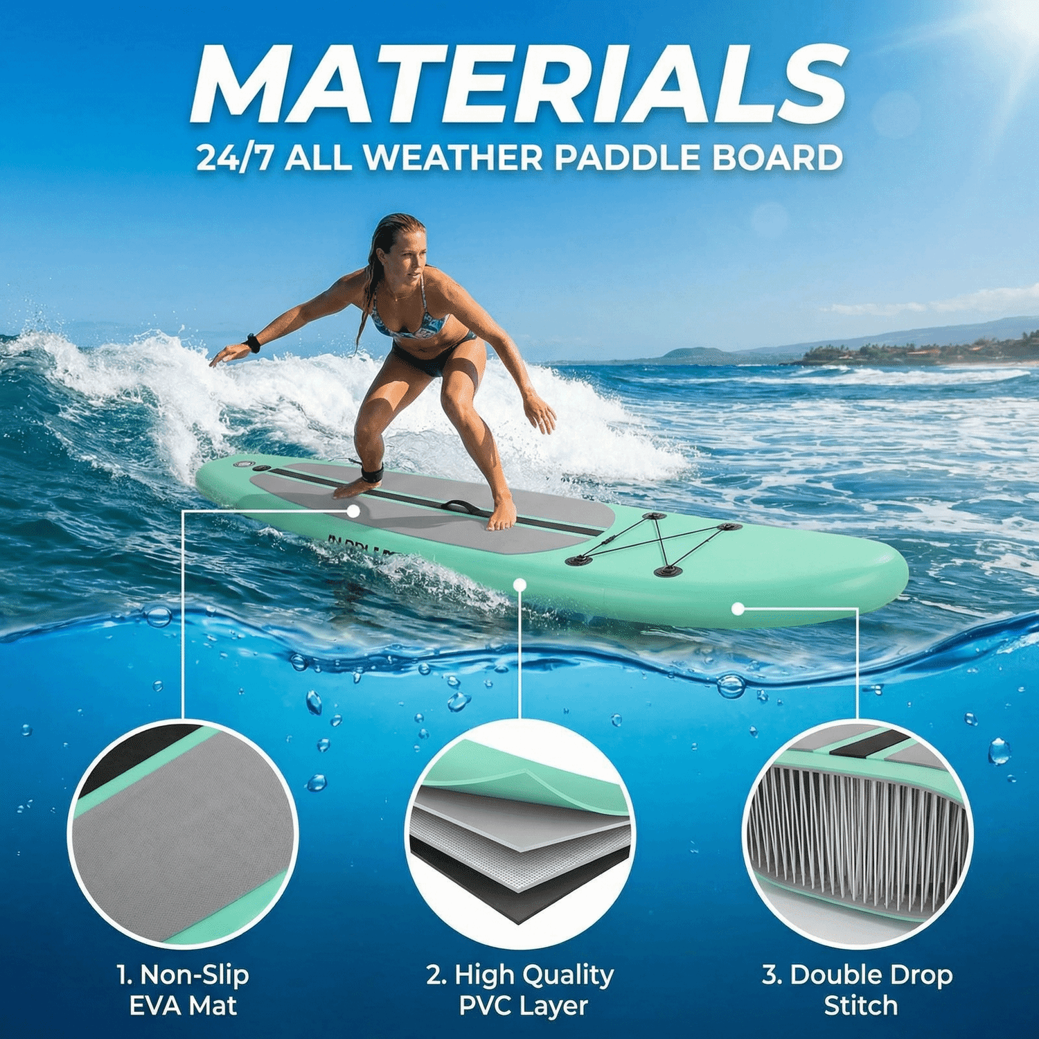TLSUNNY 12' Inflatable Sup Paddle Board Portable Adjustable Stand Up Fishing Paddle Board Non-Slip