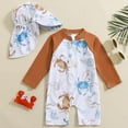 thumbnail image 2 of LIIPEE Boys Swimwear Summer New Fashion Long Sleeve Ocean Animal Printed Round Neck Zipper Romper Swimsuit With Cap Toddler Versatile Vacation Beachwear,Brown,12-18 Months, 2 of 8