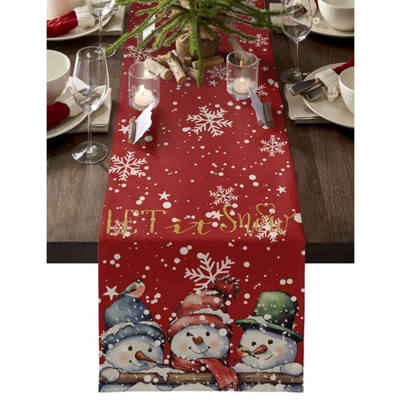 Hokiten Table Runners 72 Inches Long Dress Scarves, Snowman Watercolor, Farmhouse Kitchen/Dining Table Runner, Coffee Tablerunners, Christmas Red Golden Snowflake 14x72 Inch