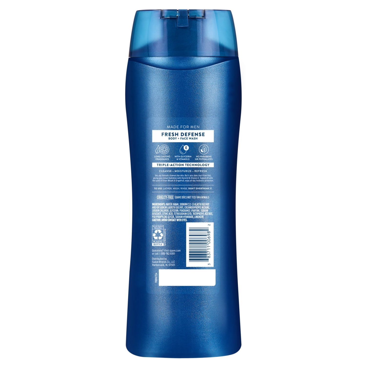 (2 pack) Suave Men Fresh Defense 2in1 Body & Face Wash with Glycerin & Vitamin E, 18 FL OZ