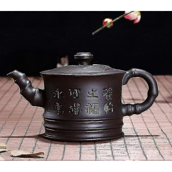 Chinese Yixing Tea Pot Bamboo Section Lettering Purple Clay Filter Teapot Beauty Kettle