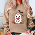 thumbnail image 3 of DDAPJ pyju Halloween Sweatshirt for Women Cute Ghost Graphic Pullover Sweatshirts Casual Loose Fit Crewneck Sweatshirt Khaki M, 3 of 5