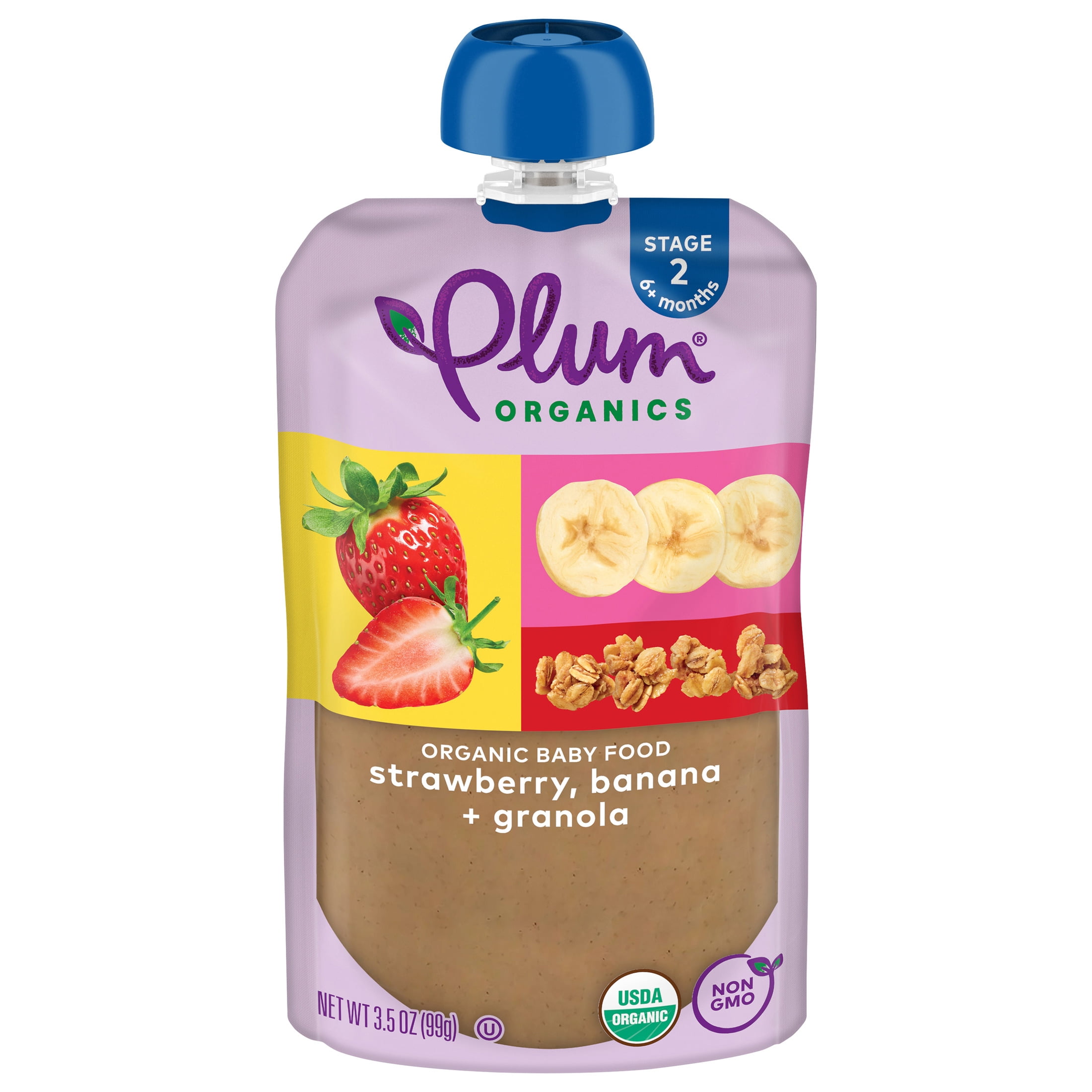 (12 pack) Plum Organics® Stage 2 Organic Baby Food Strawberry, Banana + Granola 3.5oz Pouch