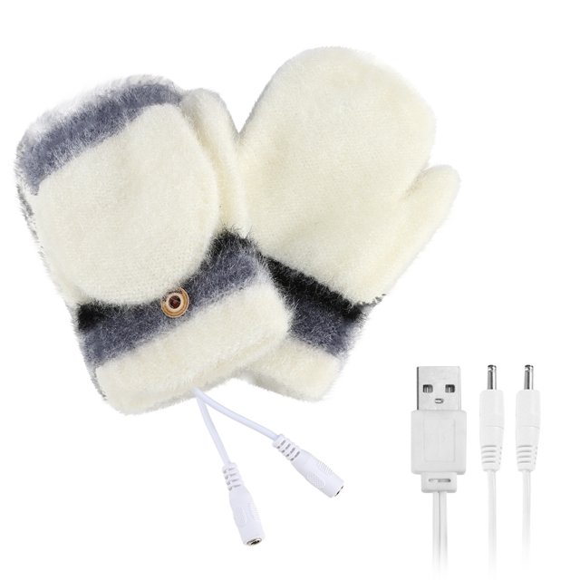 Mitaines Chauffantes USB pour Ordinateur Portable Femme Doigts Complets et Demi-Doigts Tricotés Chauds d'Hiver