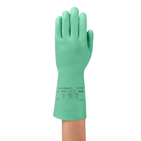 Ansell 100013 Sol-Vex 37-175 Unsupported Nitrile Flock Lined Gloves, 0.17" Height, 13" Length, 6" Wide, Size 8, Green (Pack of 12)