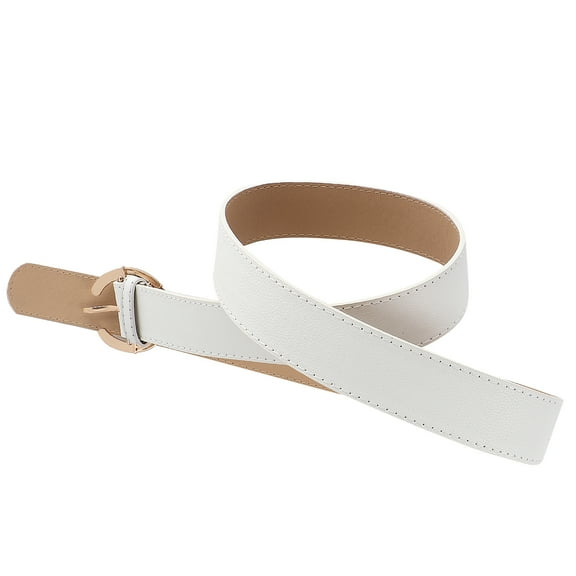 Masteelf Solid Waistband Belt with Round Pin Buckle for Students, White Casual Belt