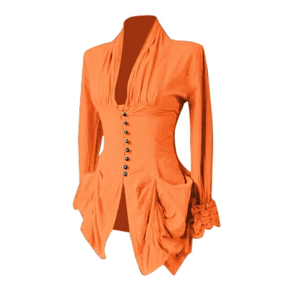 ICHUANYI Womens Fashion Long Sleeve Solid Jacket Coat Retro Lace Trim Button Up Vintage Irregular Tailcoat Outwear