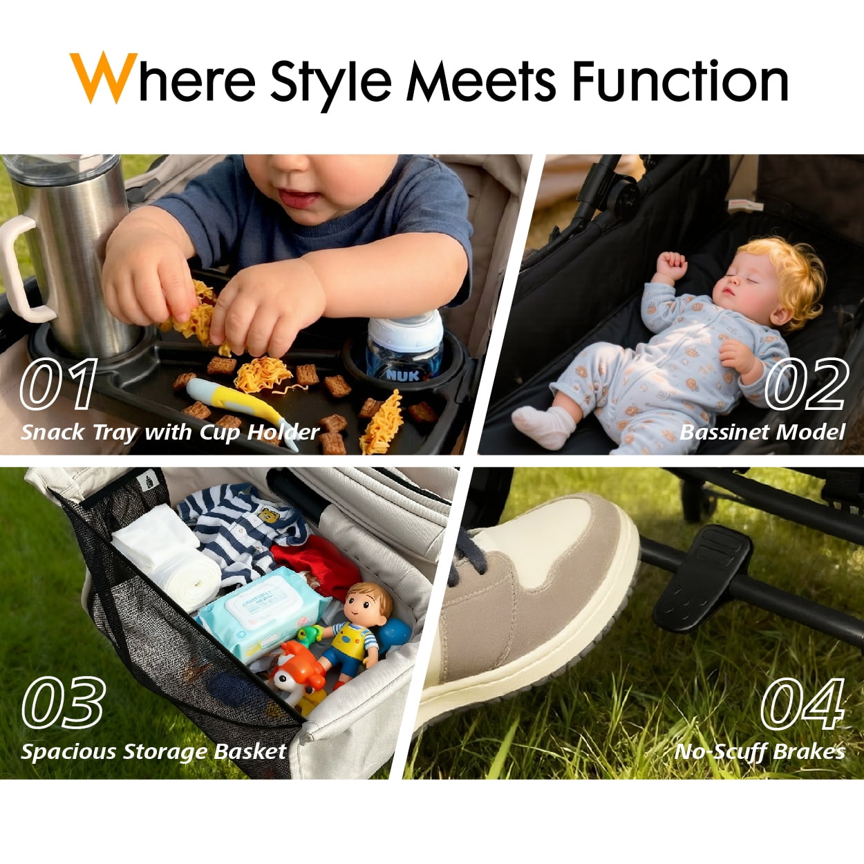 Tandem Wagon Stroller All Terrain 2 Kids Stroller with Canopy Adjustable Handle Snack Tray Cup Holders for Baby Toddler, Khaki