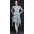 thumbnail image 2 of Bimba White Damask Floral Printed Asymmetrical Kurti Tops For Women Indian Summer Dress Tunic X-Large, 2 of 6