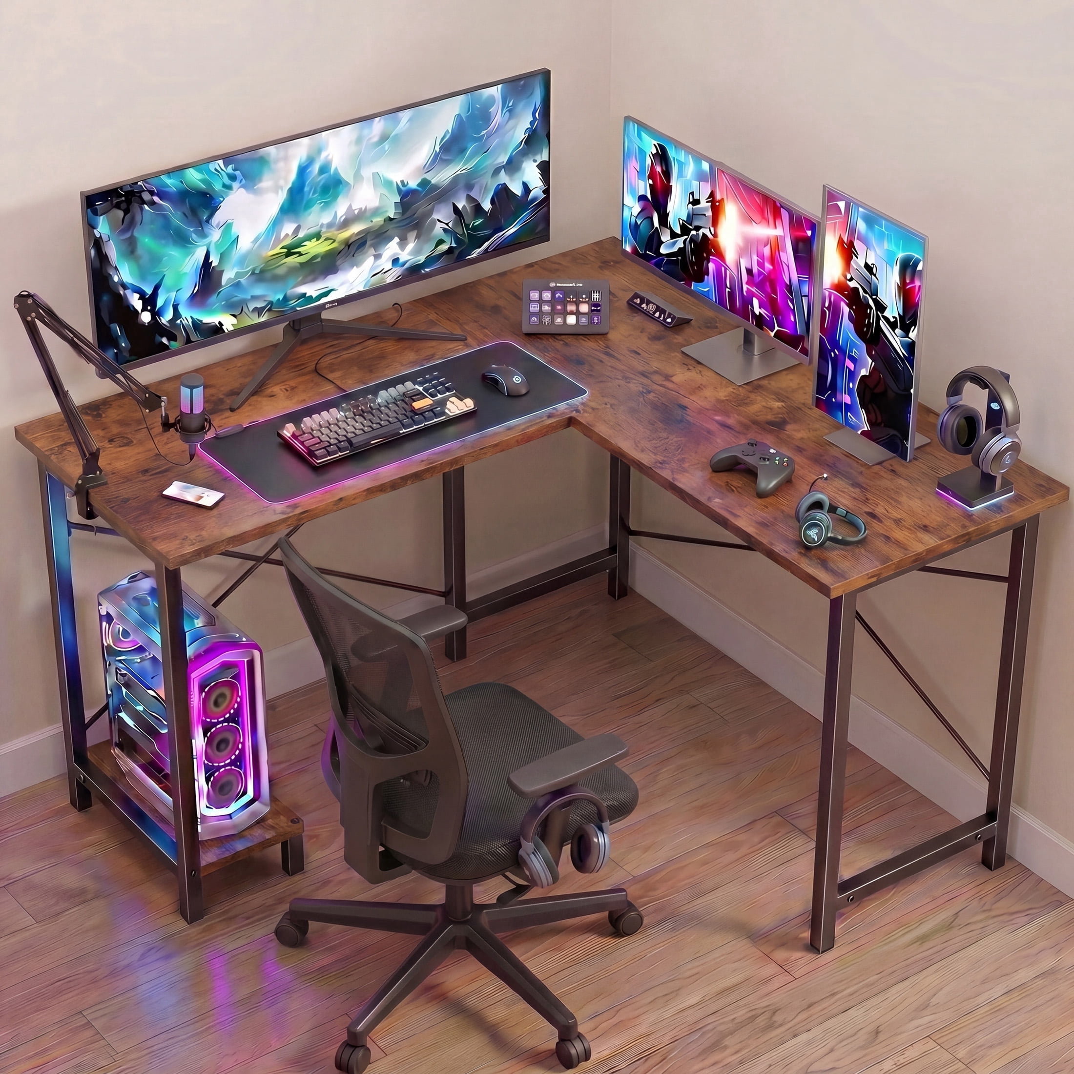 edx 50 Inch L Shaped Computer Desk, Corner Executive Desks Gaming Desk PC Table with CPU Stand for Home Office Dorm Sturdy Writing Workstation, Rust