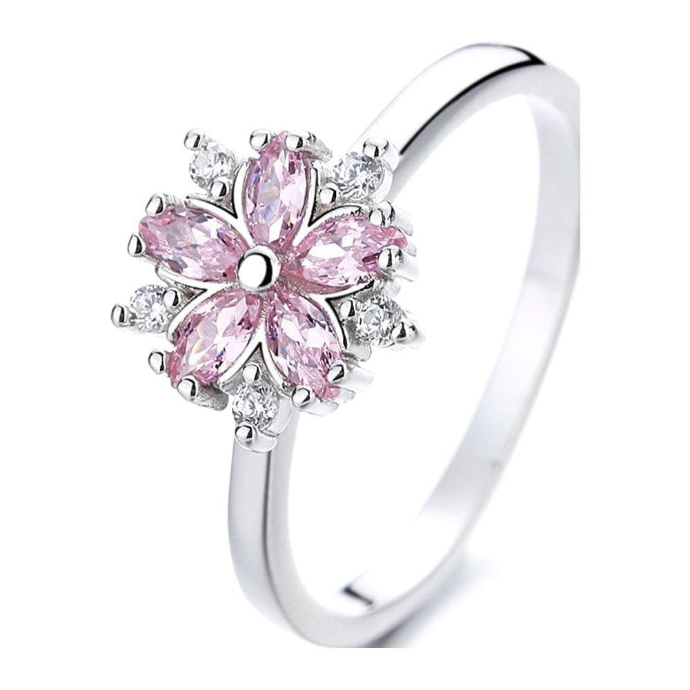 Sterling Silver Pink Sapphire Flower Ring