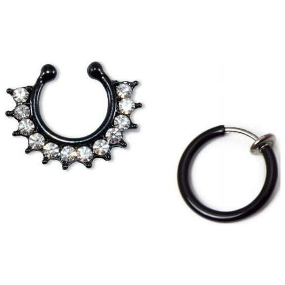 Faux Septum and Nose Clip Set Black - 2 Pieces