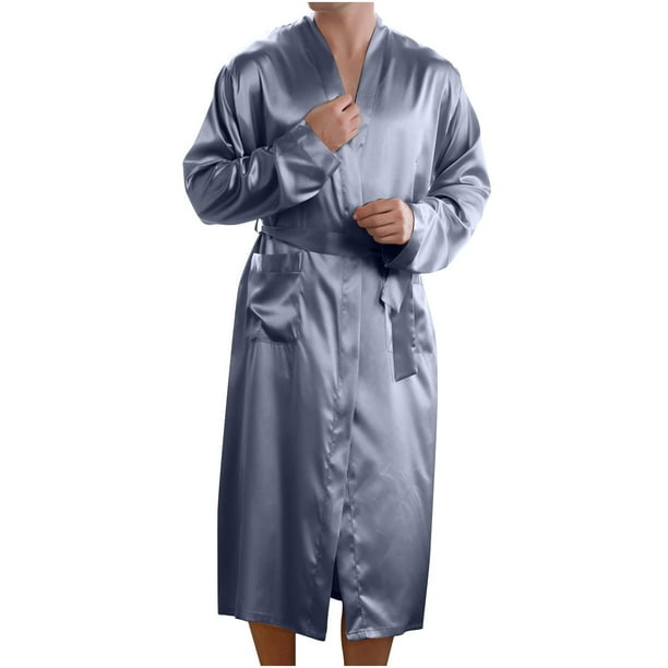 Batas para hombre, lisas, informales, de manga larga, con cordones, con bolsillo para el hogar, pijama largo para hombre