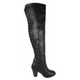 thumbnail image 3 of Forever Women Block Stacked High Heel Over the knee Thigh High Boots Side Zipper Back Lace CAMILA-58 Black PU 6, 3 of 4